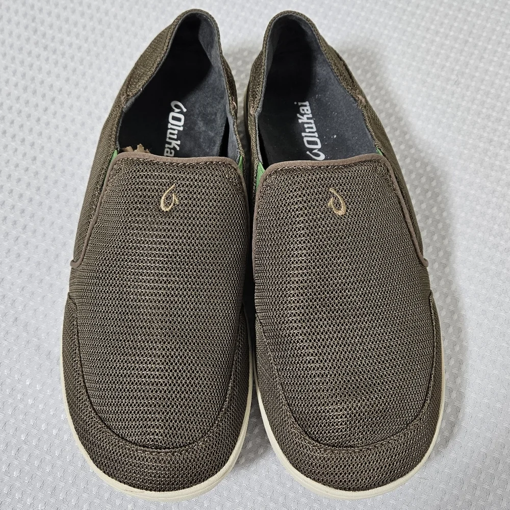 OluKai Mens Nohea Mesh Shoes Slip-On Summer Coastal Breathable Comfort Brown 9.5